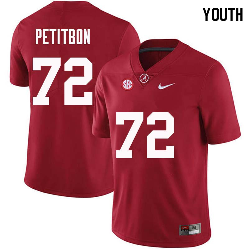 Alabama Crimson Tide Youth Richie Petitbon #72 Crimson NCAA Nike Authentic Stitched College Football Jersey ZN16A52TK